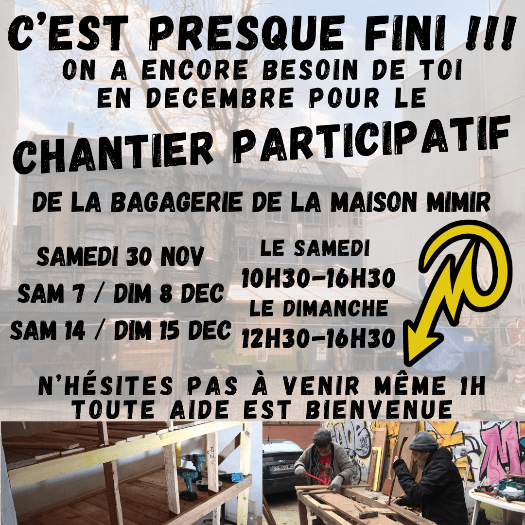 Chaque weekend de décembre jusqu&rsquo;au 15/12 : On a besoin de toi au mini CHANTIER PARTICIPATIF !!! : Image à la une