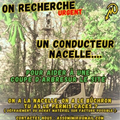 ON RECHERCHE UN CONDUCTEUR NACELLE pour aider à la coupe d&rsquo;arbre sur le site : image à la une
